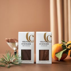 Orangestnger mrk chokolade, 100 gr.