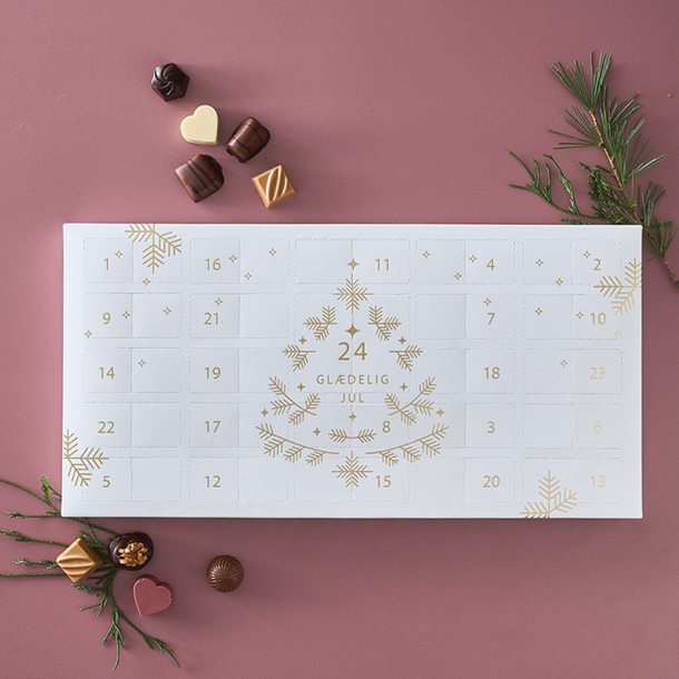 Dele julekalender m/ 50 stk. chokolader, hvid